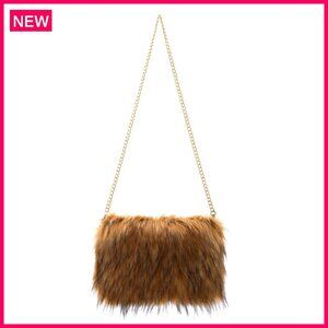 Faux Fur Evening Handbag with Chain Strap, Soft Fuzzy Crossbody Shoulder Bag